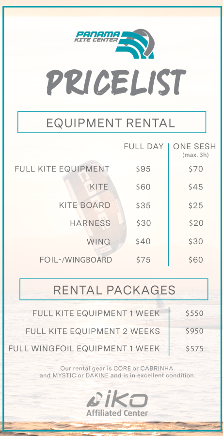 Equipment Rental Price List Panama Kite